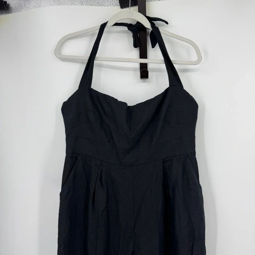 Rumer Freya‎ Jumpsuit Size XL black linen halter tie neck resort wear